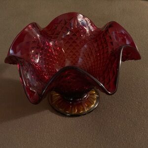 Vintage Amberina ruby red glass compote/candy dish